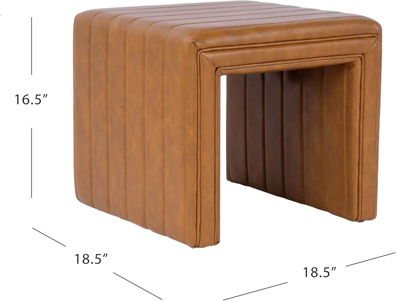Modern Channel Tufted Faux Leather Ottoman Home Décor|Ottoman for Living Room & Bedroom - Carmel Brown