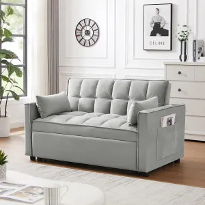 Modern Velvet Loveseat Futon Sofa with Pullout Bed, Adjustable Backrest, Soft Pillows, Space-Saving Design, Gray
