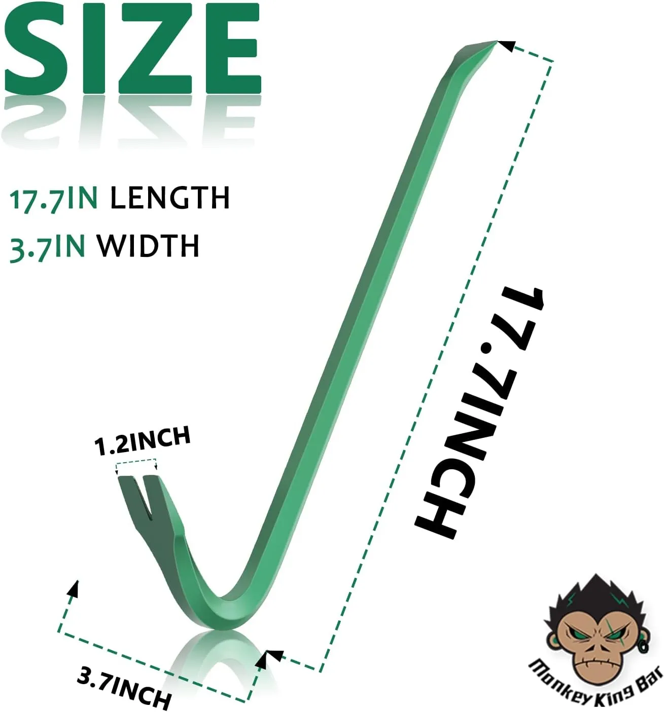 Monkey King Bar-18IN Pry Bar Gooseneck Wrecking Bar-Crowbar tool for Many pulling/Green color