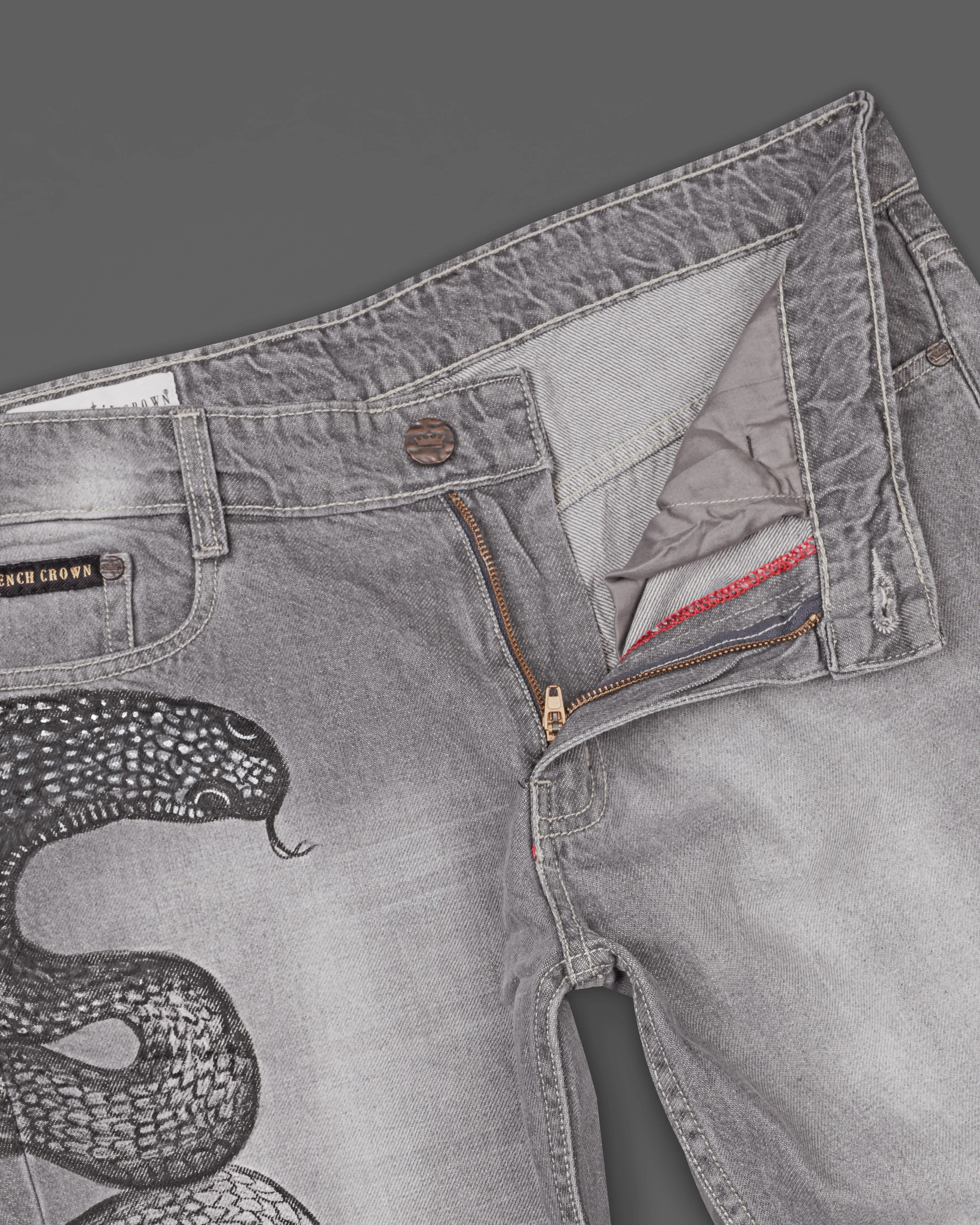 Monsoon Gray Snake Hand-Painted Stone Washed Denim