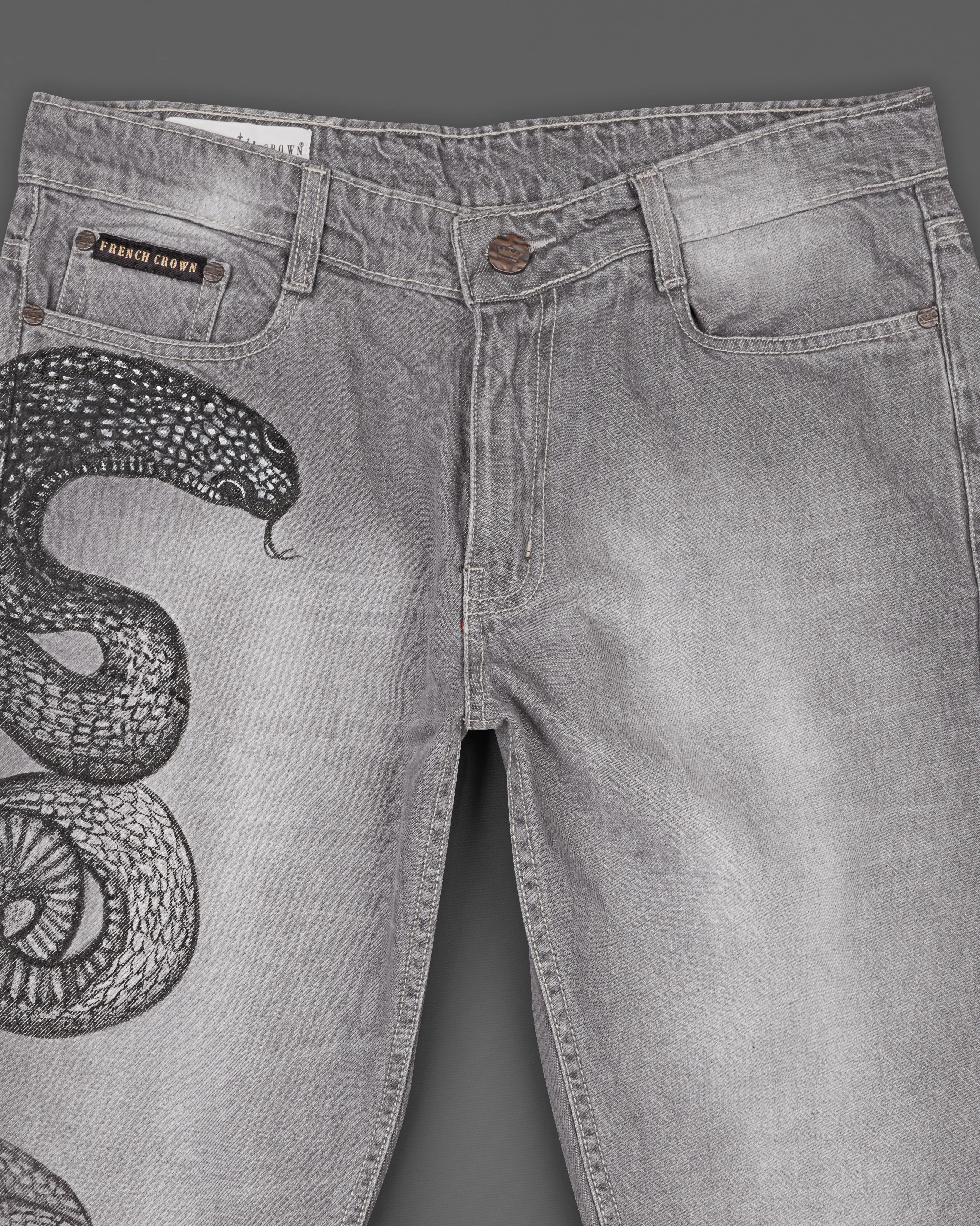 Monsoon Gray Snake Hand-Painted Stone Washed Denim
