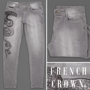 Monsoon Gray Snake Hand-Painted Stone Washed Denim