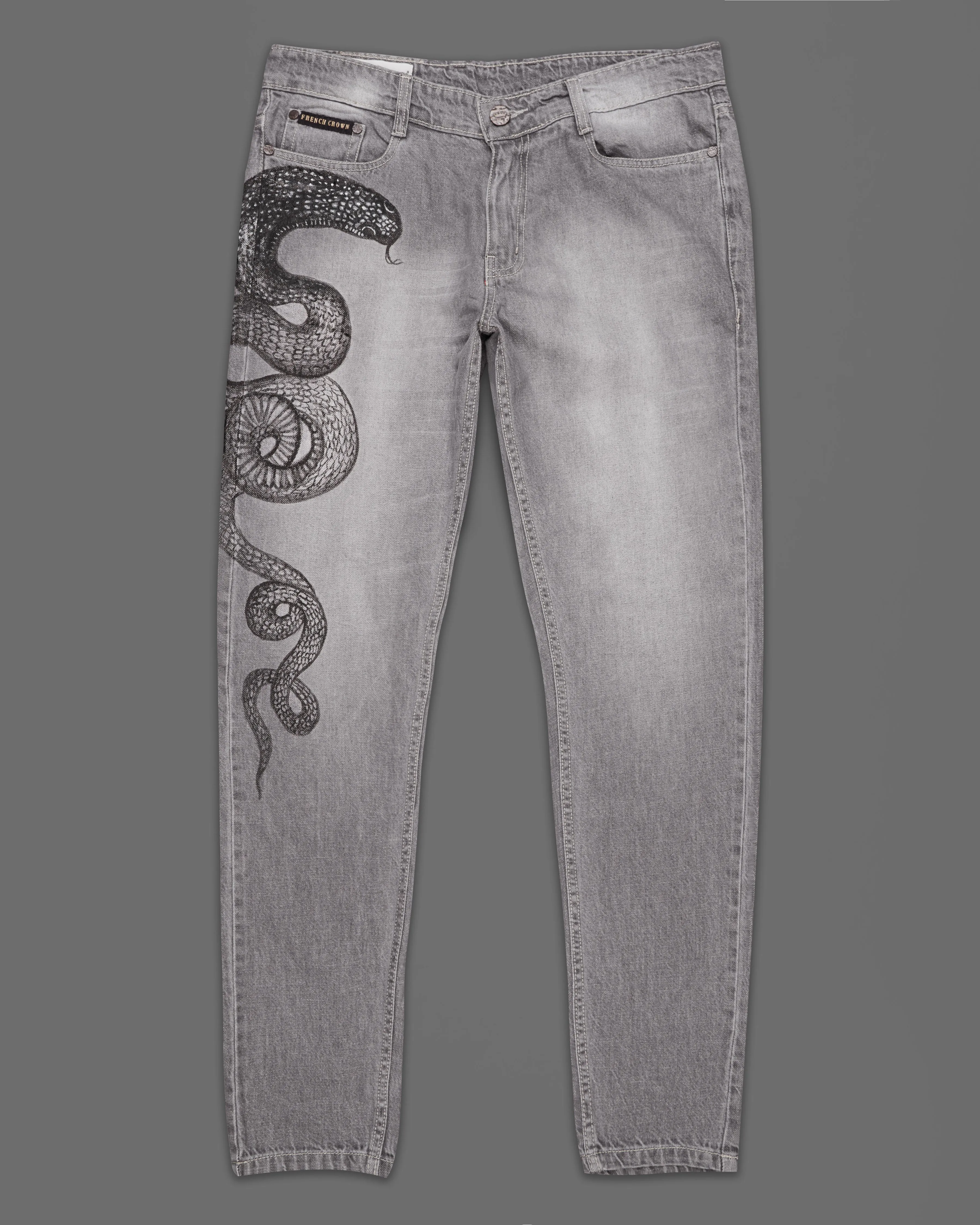 Monsoon Gray Snake Hand-Painted Stone Washed Denim