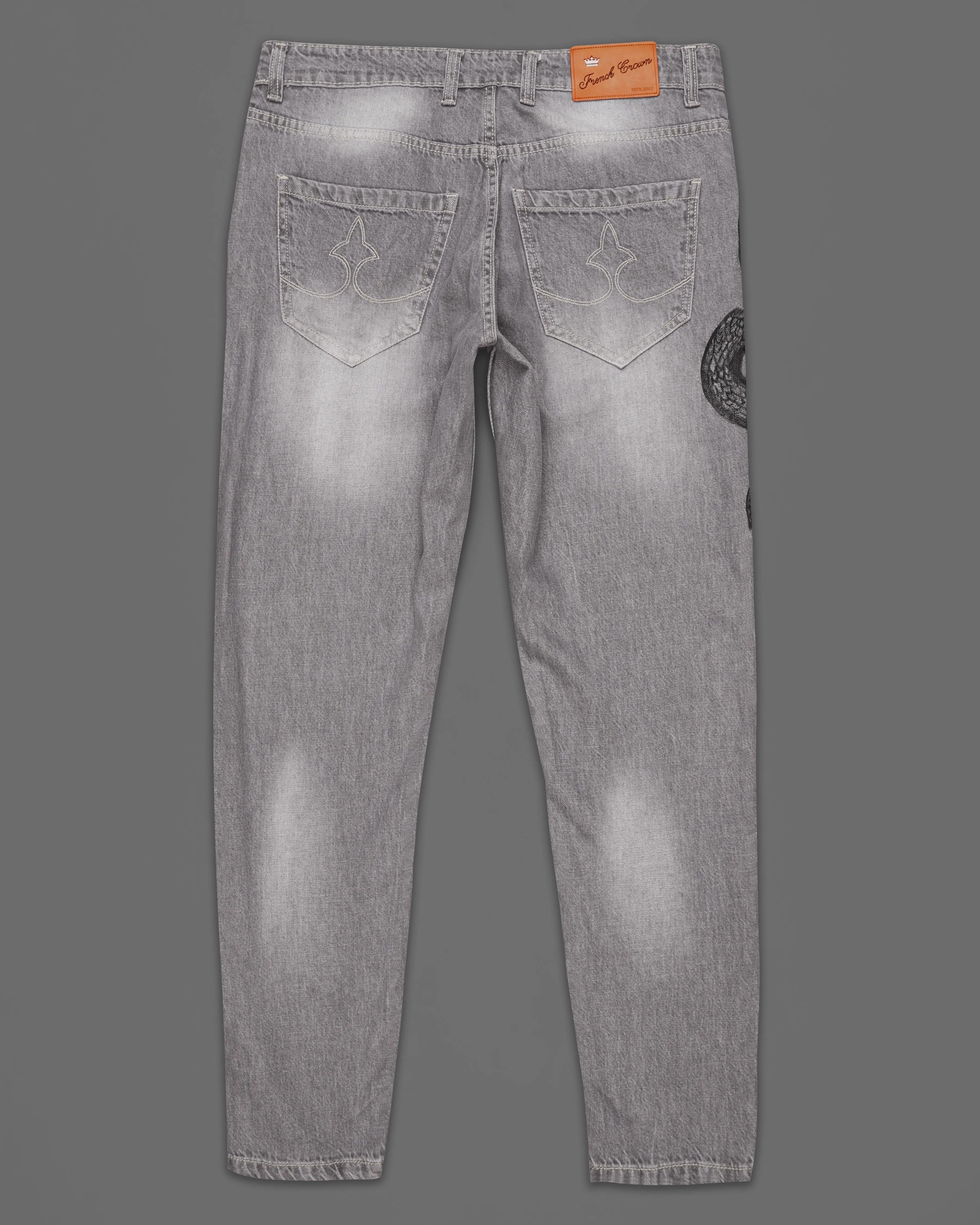 Monsoon Gray Snake Hand-Painted Stone Washed Denim