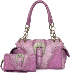 Montana West Leather Buckle Tote Bag Concealed Carry Handbag For Women Western Shoulder Bag MW823G-8085WPP