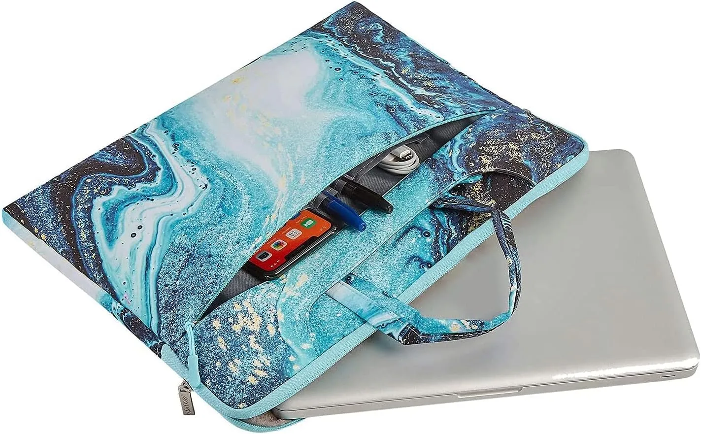MOSISO Laptop Shoulder Bag Compatible with MacBook Air 15 inch M3 M2 A2941/Pro 16 M4 M3 M2 M1 2025-2019, 15-15.6 inch Notebook, Creative Wave Marble Carrying Briefcase Handbag Sleeve Case