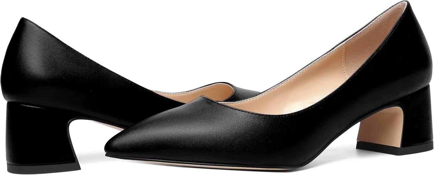 MOVINSTEPS Womens Evening Pointed Toe Dress Slip On Matte Chunky Low Heel Pumps Shoes 2 Inch