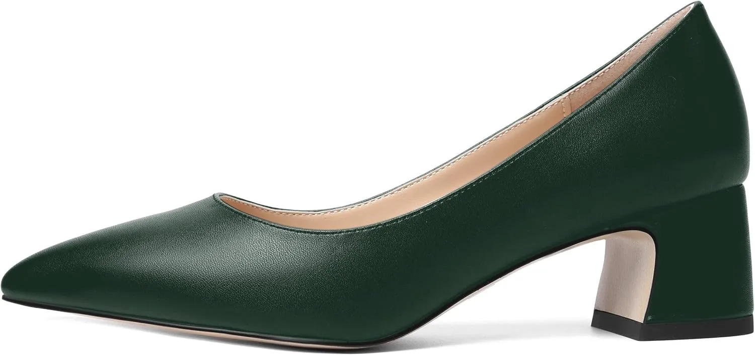 MOVINSTEPS Womens Evening Pointed Toe Dress Slip On Matte Chunky Low Heel Pumps Shoes 2 Inch