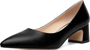 MOVINSTEPS Womens Evening Pointed Toe Dress Slip On Matte Chunky Low Heel Pumps Shoes 2 Inch