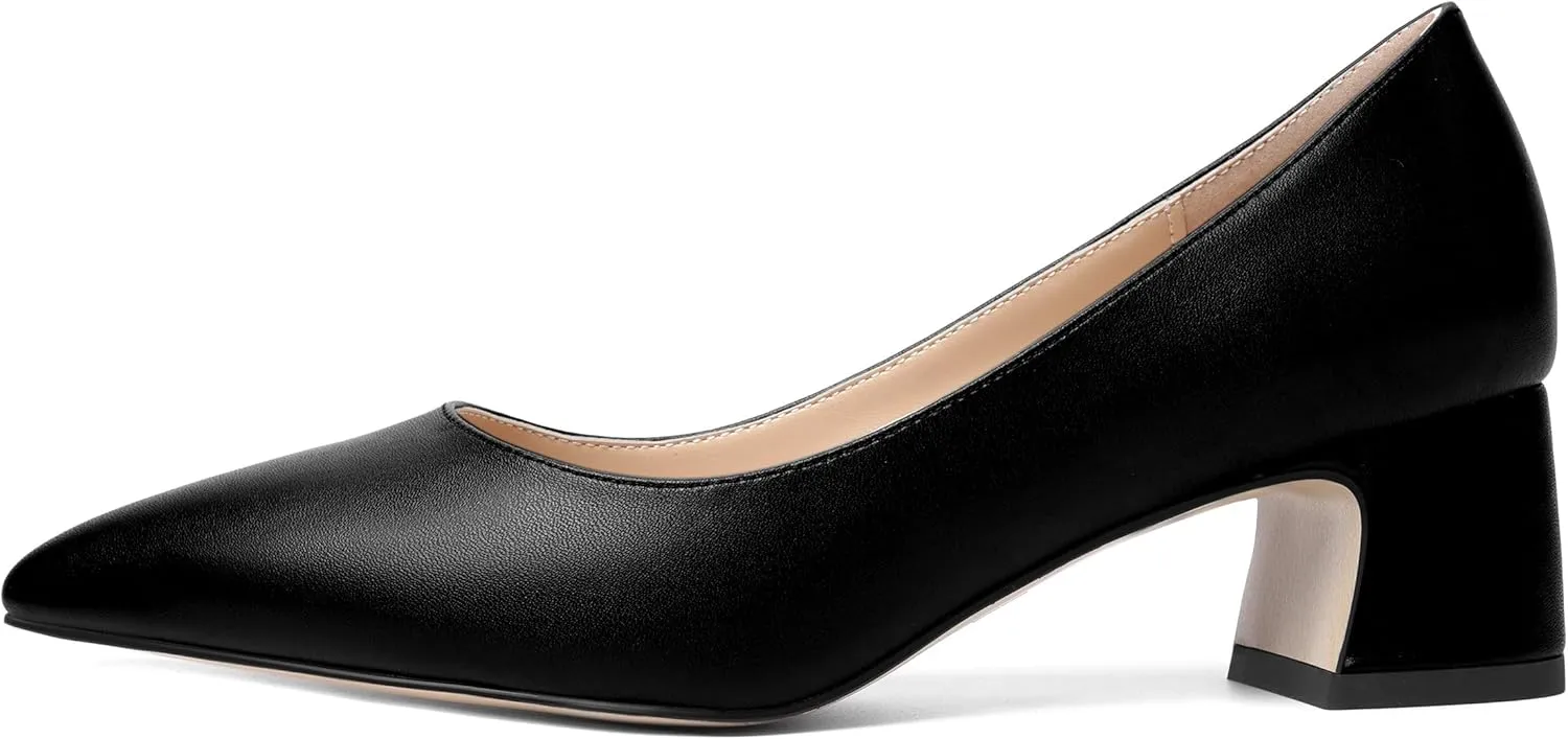 MOVINSTEPS Womens Evening Pointed Toe Dress Slip On Matte Chunky Low Heel Pumps Shoes 2 Inch