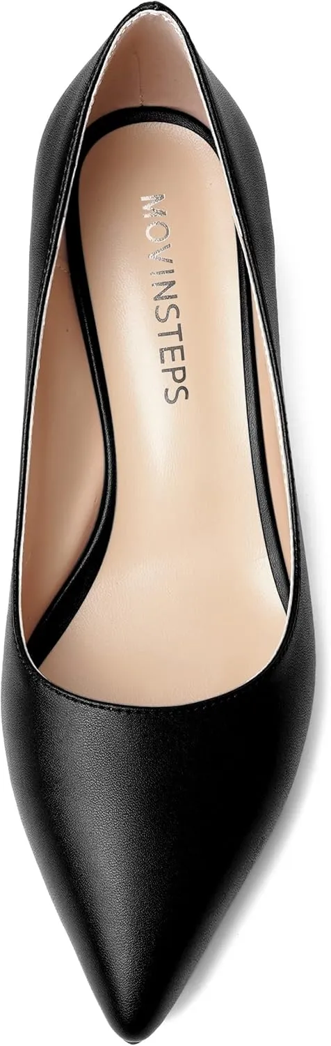 MOVINSTEPS Womens Evening Pointed Toe Dress Slip On Matte Chunky Low Heel Pumps Shoes 2 Inch