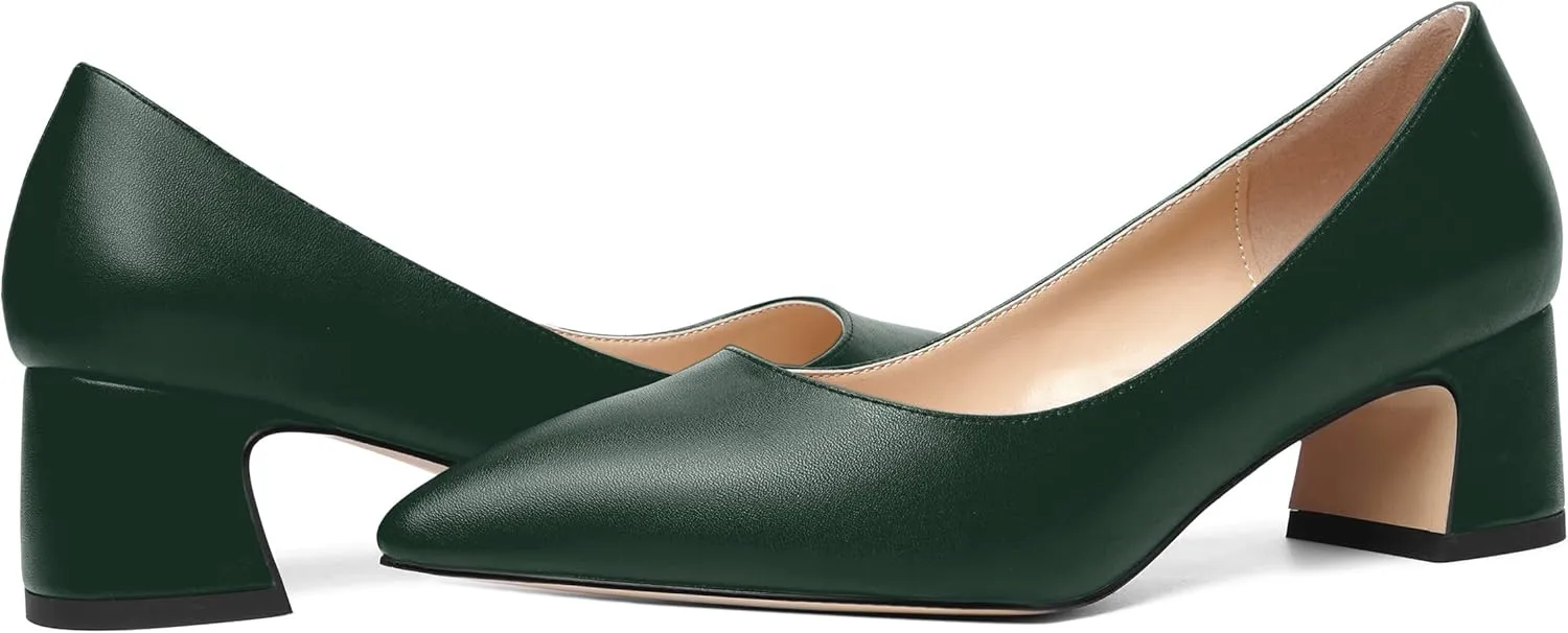 MOVINSTEPS Womens Evening Pointed Toe Dress Slip On Matte Chunky Low Heel Pumps Shoes 2 Inch