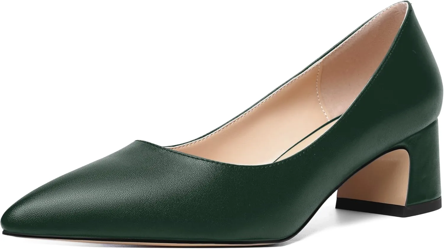 MOVINSTEPS Womens Evening Pointed Toe Dress Slip On Matte Chunky Low Heel Pumps Shoes 2 Inch