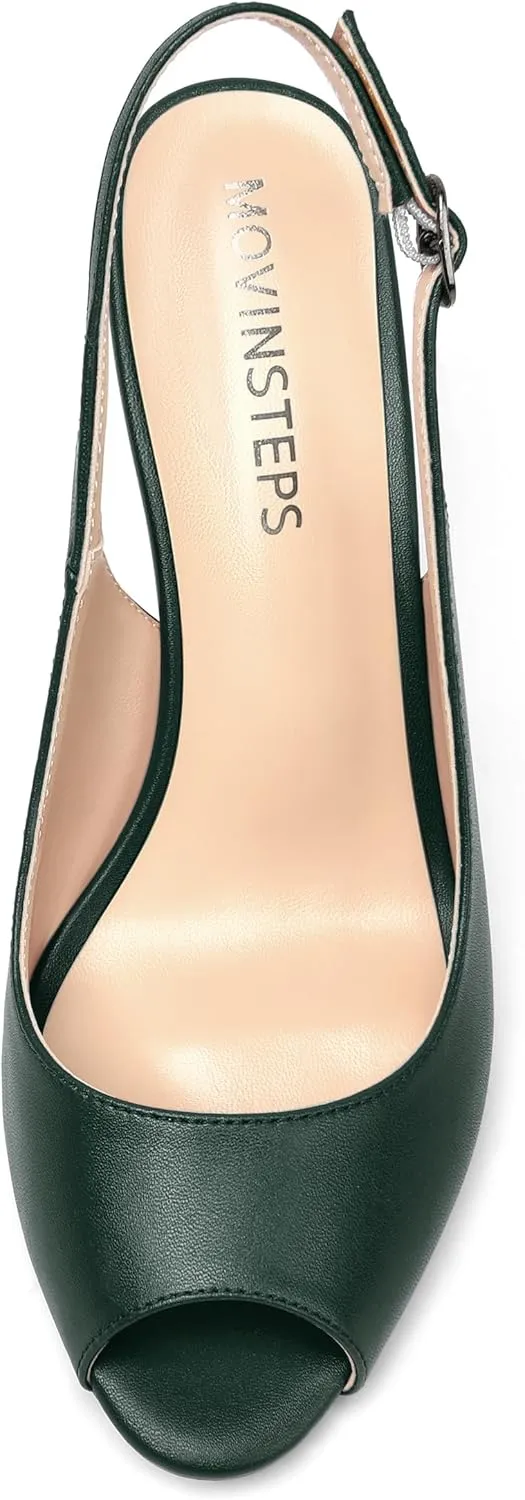 MOVINSTEPS Womens Peep Toe Slingback Buckle Solid Fashion Matte Evening Stiletto High Heel Pumps Shoes 4 Inch