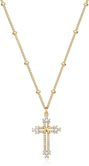MTMY Gold Cross Necklace 14K Gold Plated Dainty Gold Cross Pendant Necklace for Women Delicate Necklace Jewelry