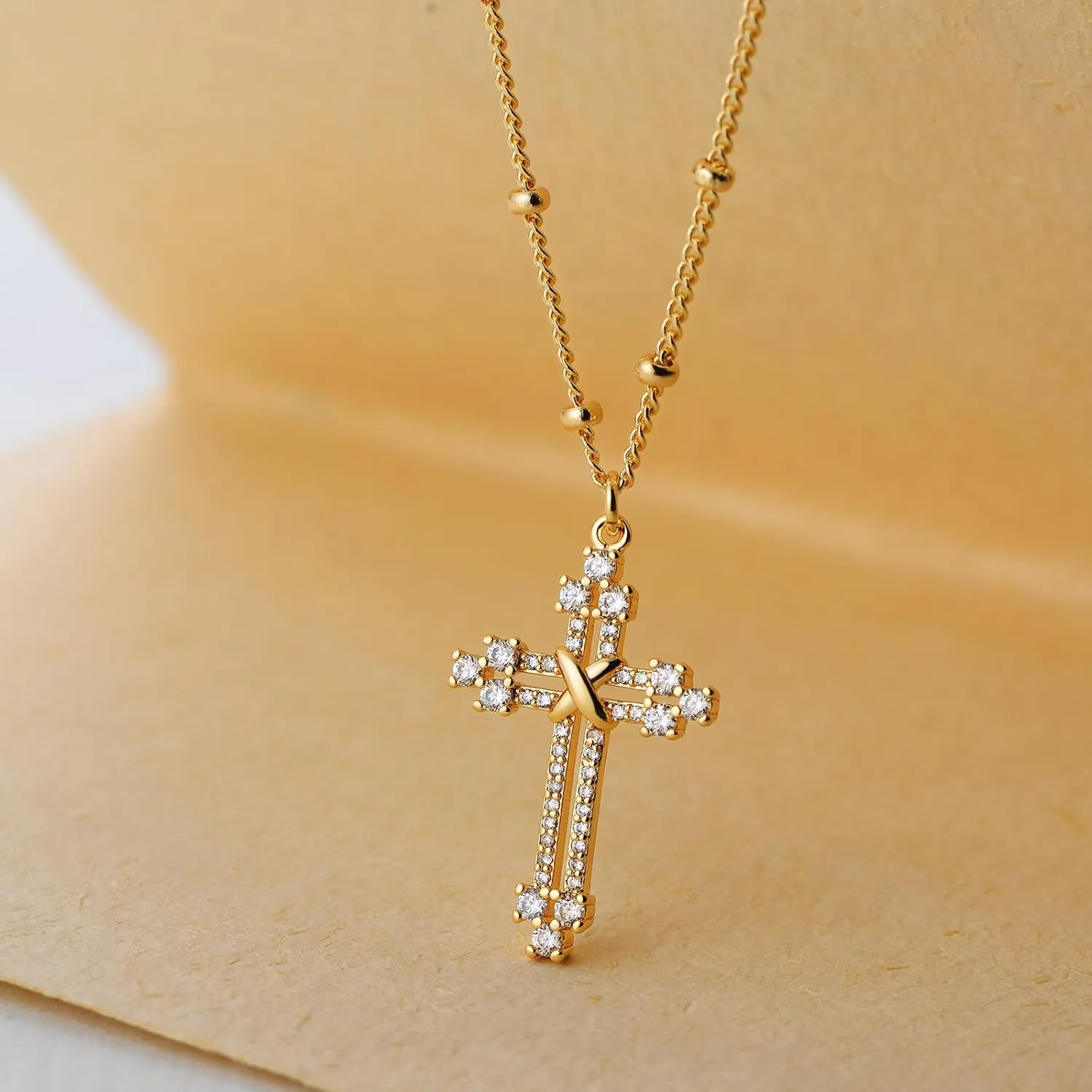 MTMY Gold Cross Necklace 14K Gold Plated Dainty Gold Cross Pendant Necklace for Women Delicate Necklace Jewelry