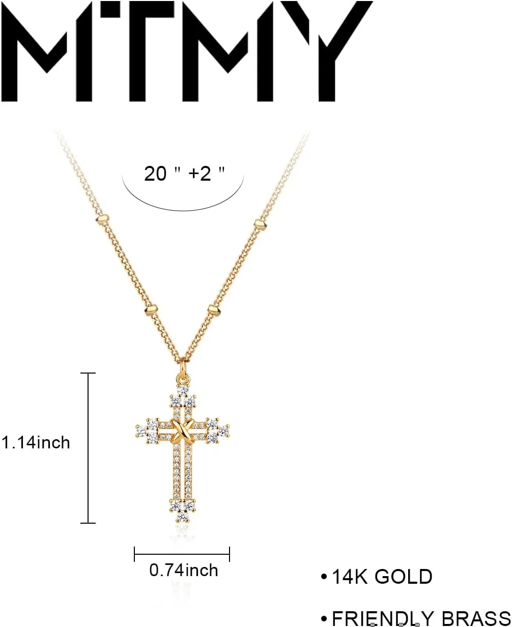 MTMY Gold Cross Necklace 14K Gold Plated Dainty Gold Cross Pendant Necklace for Women Delicate Necklace Jewelry