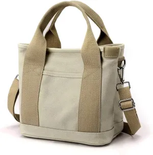 Multi-Compartment Canvas Tote Bag, Large Capacity for Umbrella/Phone/Wallet/Perfume, Minimalist & Portable