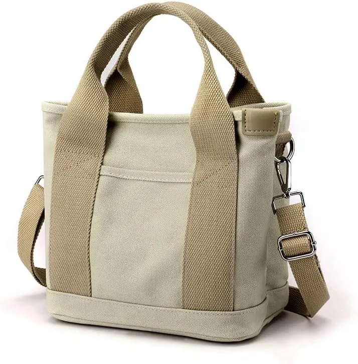 Multi-Compartment Canvas Tote Bag, Large Capacity for Umbrella/Phone/Wallet/Perfume, Minimalist & Portable