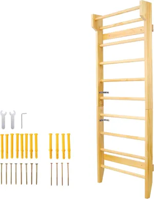 Multi-Use Wall Mounted Wood Stall Bar for Stretching and Strength Training, Durable Hardwood Design for Home Gym, Natural Finish