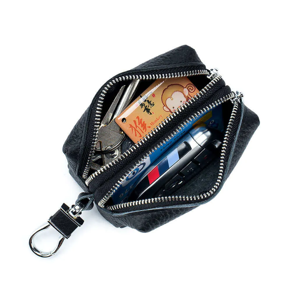Multifunctional Leather Double Zipper Coin Wallet and Key Case
