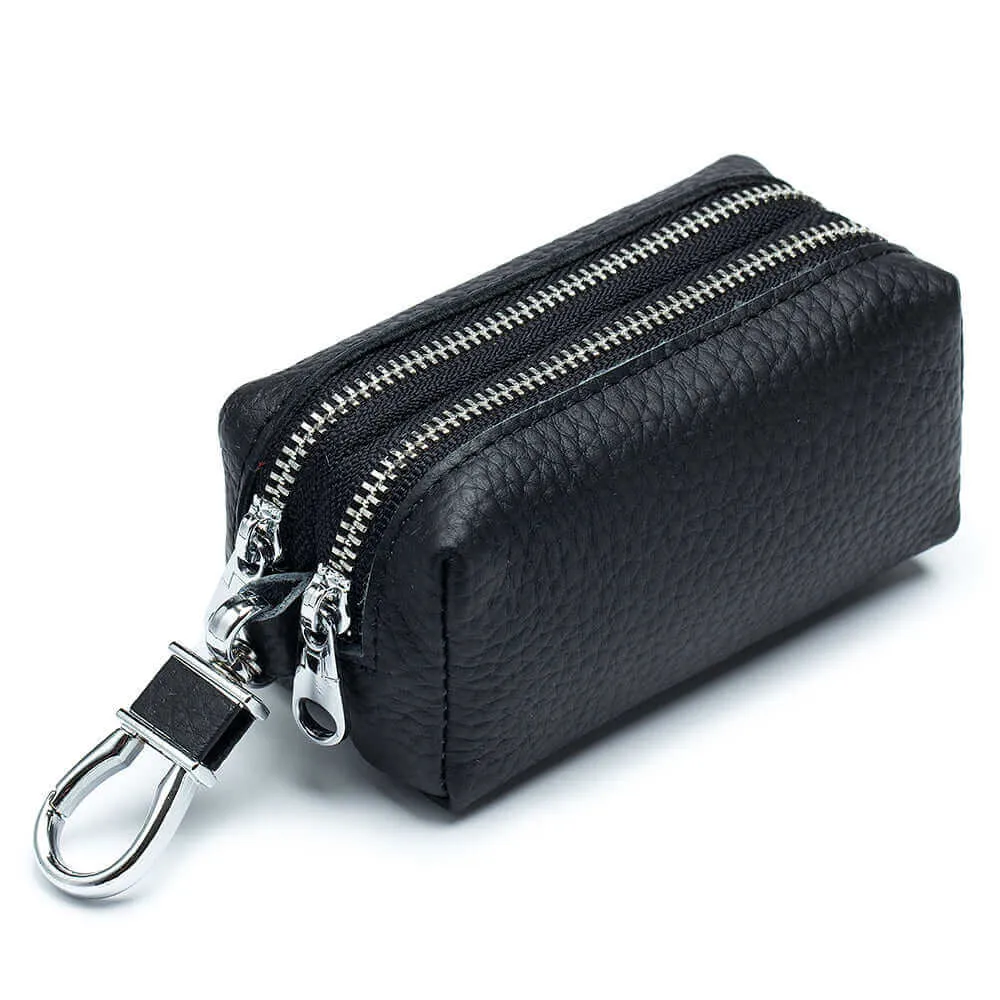 Multifunctional Leather Double Zipper Coin Wallet and Key Case