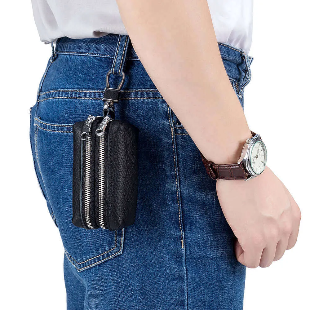 Multifunctional Leather Double Zipper Coin Wallet and Key Case