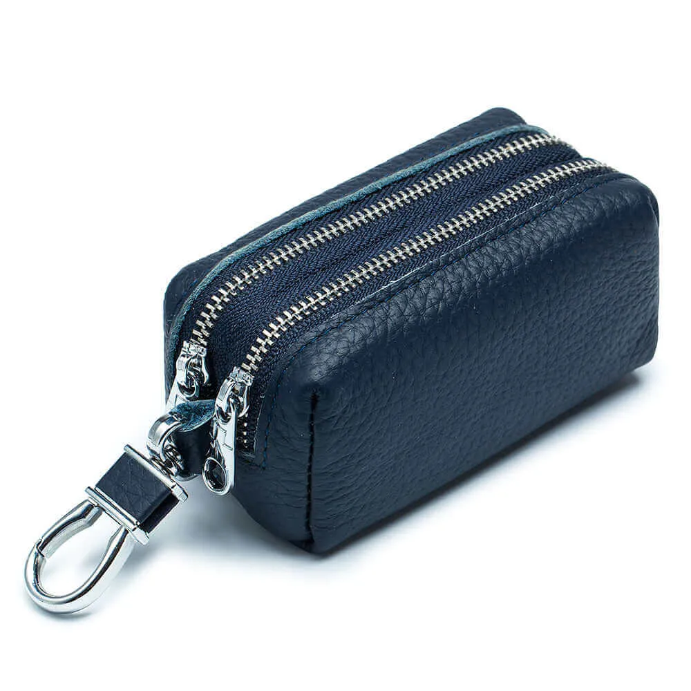 Multifunctional Leather Double Zipper Coin Wallet and Key Case