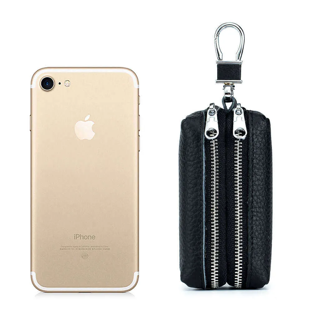 Multifunctional Leather Double Zipper Coin Wallet and Key Case