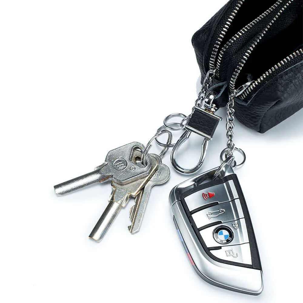 Multifunctional Leather Double Zipper Coin Wallet and Key Case
