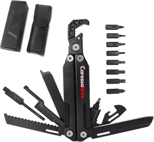 Multitool Wrench, 16-in-1 420 Steel Multi Tool Folding Knife with Nylon Sheath, Fire Starting Sticks, Screwdriver Combination Tools, Perfect Multi-Tool for Survival, Camping and Hiking
