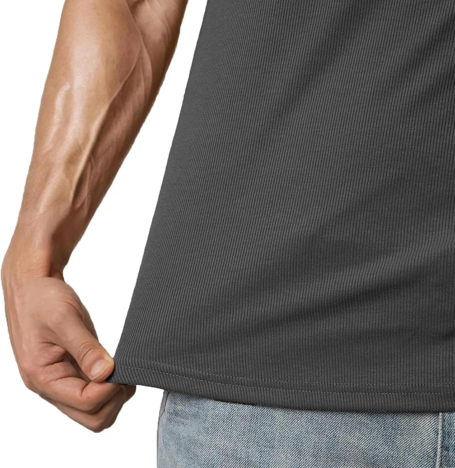 Muscle Tee Shirts for Men Summer Basic Short Sleeve Crew Neck Pullover Tops Casual Ribbed Workout Athletic Blouse
