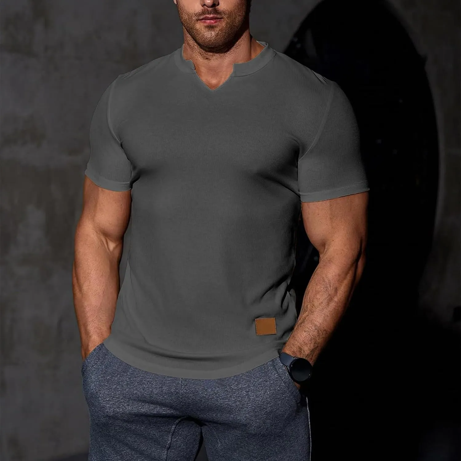 Muscle Tee Shirts for Men Summer Basic Short Sleeve Crew Neck Pullover Tops Casual Ribbed Workout Athletic Blouse