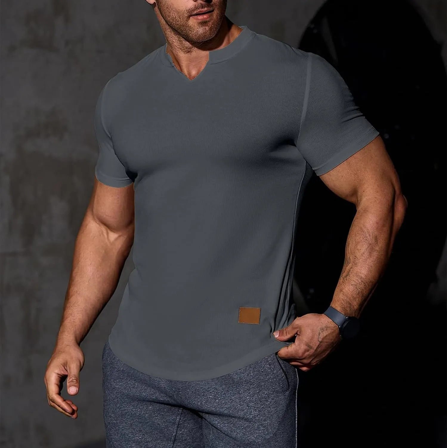Muscle Tee Shirts for Men Summer Basic Short Sleeve Crew Neck Pullover Tops Casual Ribbed Workout Athletic Blouse