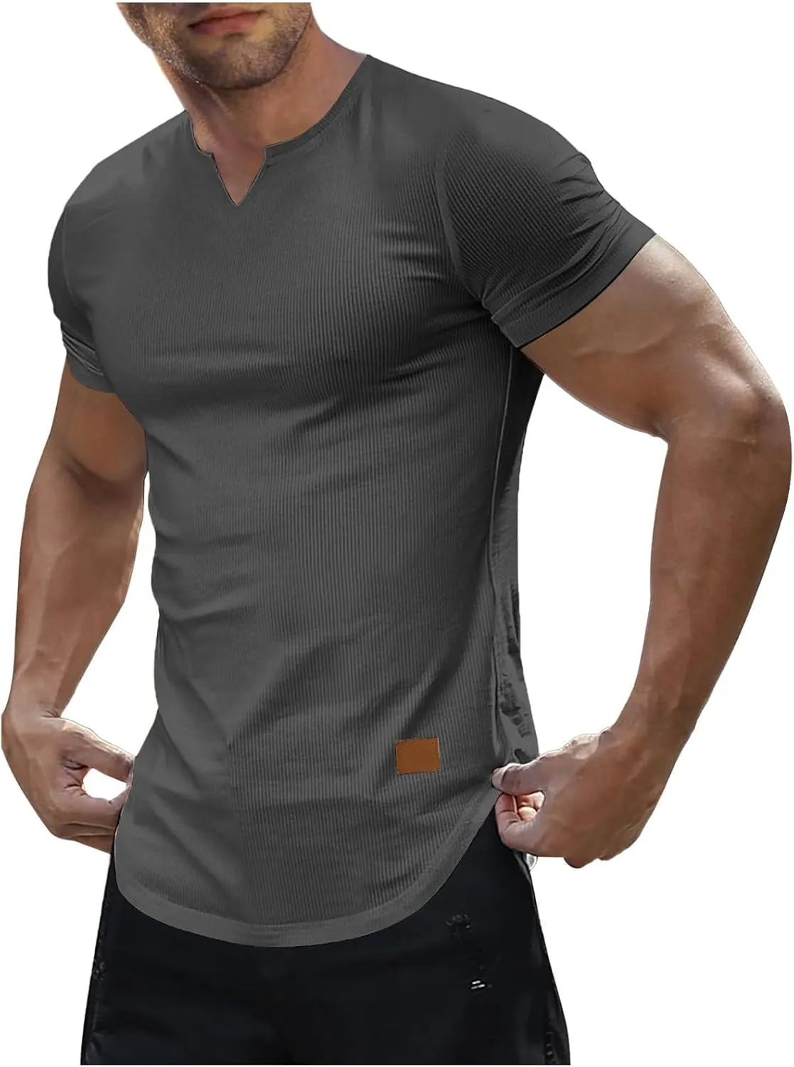 Muscle Tee Shirts for Men Summer Basic Short Sleeve Crew Neck Pullover Tops Casual Ribbed Workout Athletic Blouse