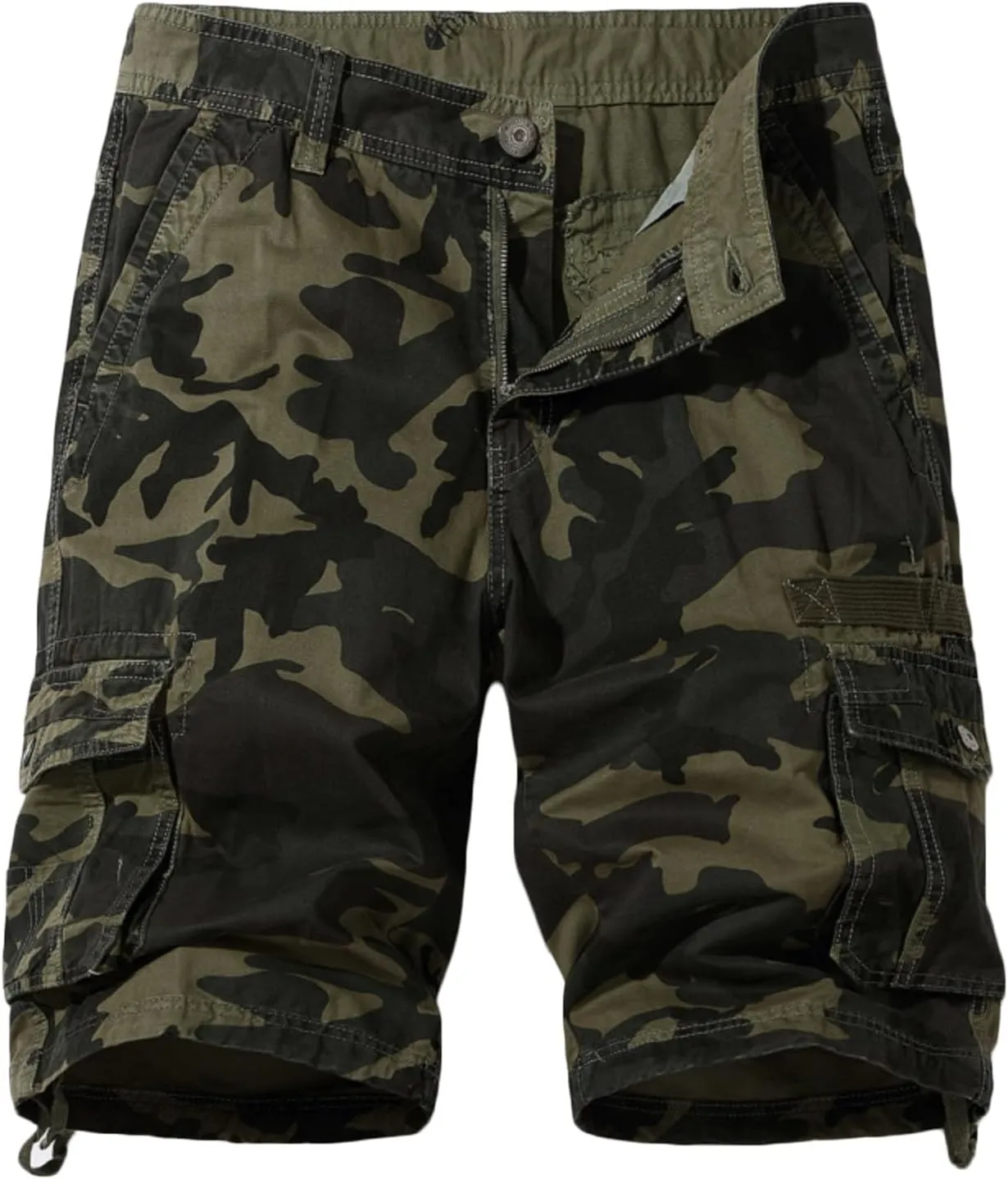 Muscularfit Cargo Shorts for Men Casual Cotton Multi Pockets Camo Shorts Outdoor Fashion Buckle Zipper Camouflage Gym Shorts