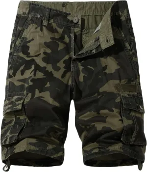 Muscularfit Cargo Shorts for Men Casual Cotton Multi Pockets Camo Shorts Outdoor Fashion Buckle Zipper Camouflage Gym Shorts