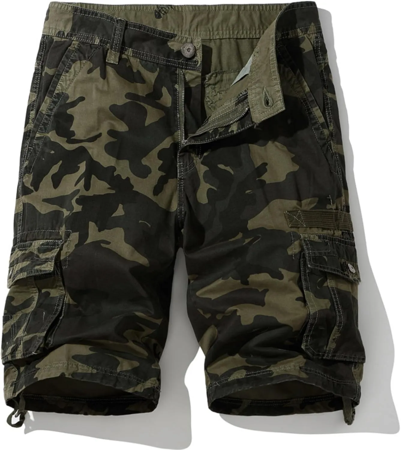 Muscularfit Cargo Shorts for Men Casual Cotton Multi Pockets Camo Shorts Outdoor Fashion Buckle Zipper Camouflage Gym Shorts