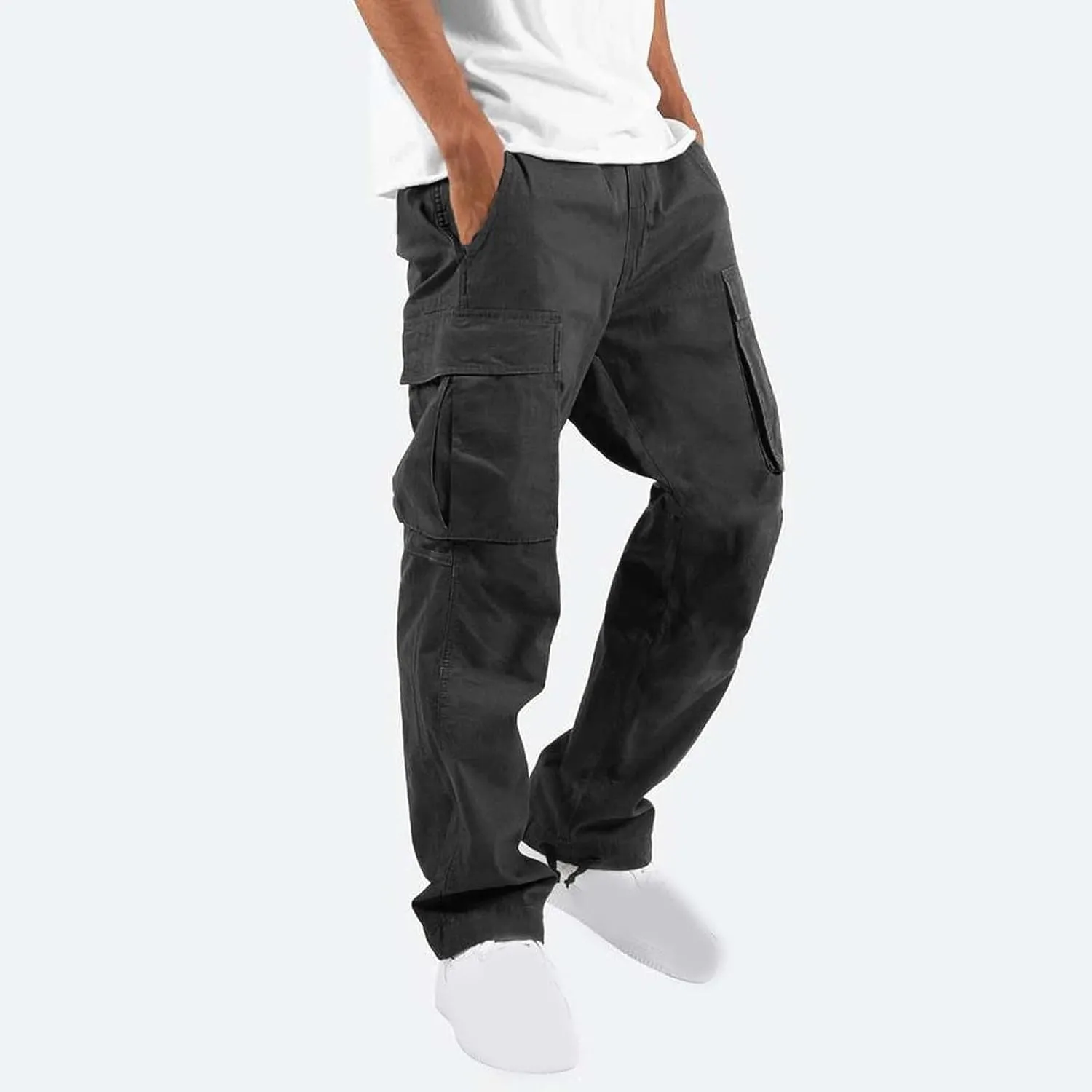 Muscularfit Mens Cotton Cargo Pants Casual Multi Pockets Solid Sweatpants Trouser Comfort Stretch Waist Outdoor Tactical Pant