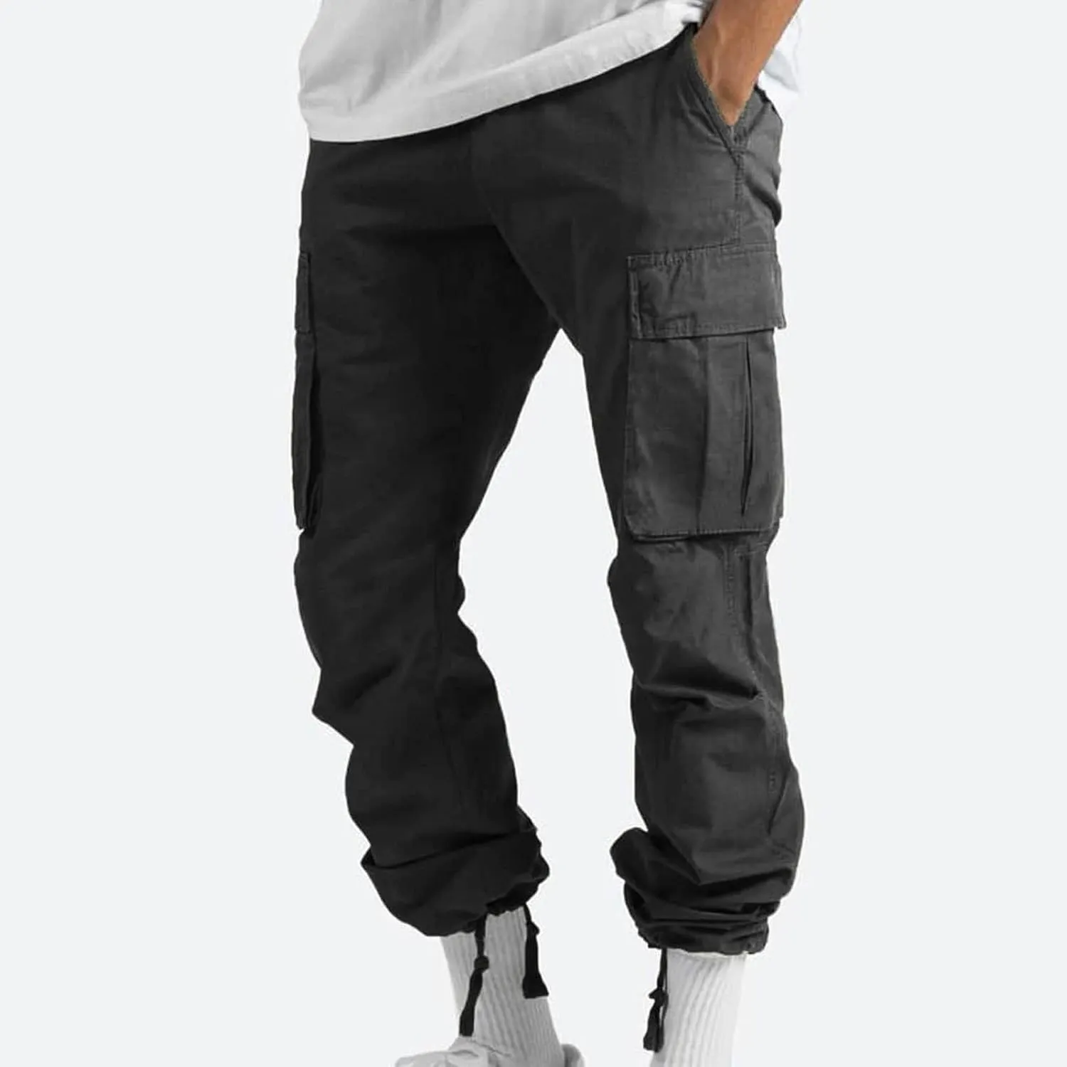 Muscularfit Mens Cotton Cargo Pants Casual Multi Pockets Solid Sweatpants Trouser Comfort Stretch Waist Outdoor Tactical Pant