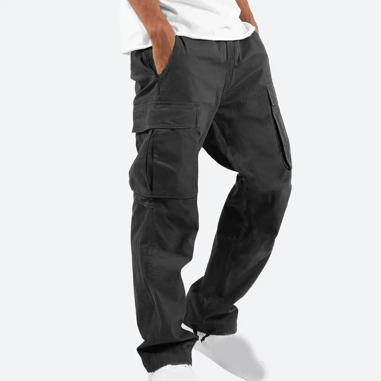 Muscularfit Mens Cotton Cargo Pants Casual Multi Pockets Solid Sweatpants Trouser Comfort Stretch Waist Outdoor Tactical Pant