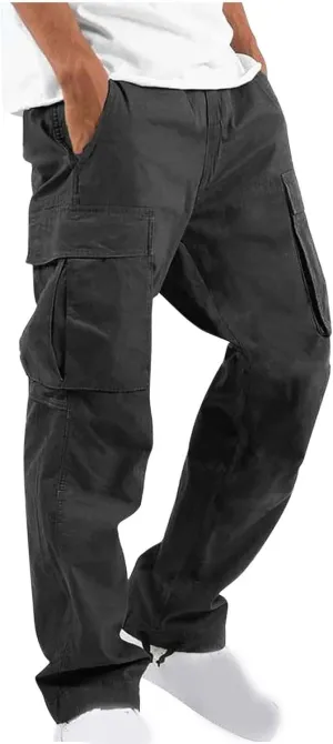 Muscularfit Mens Cotton Cargo Pants Casual Multi Pockets Solid Sweatpants Trouser Comfort Stretch Waist Outdoor Tactical Pant