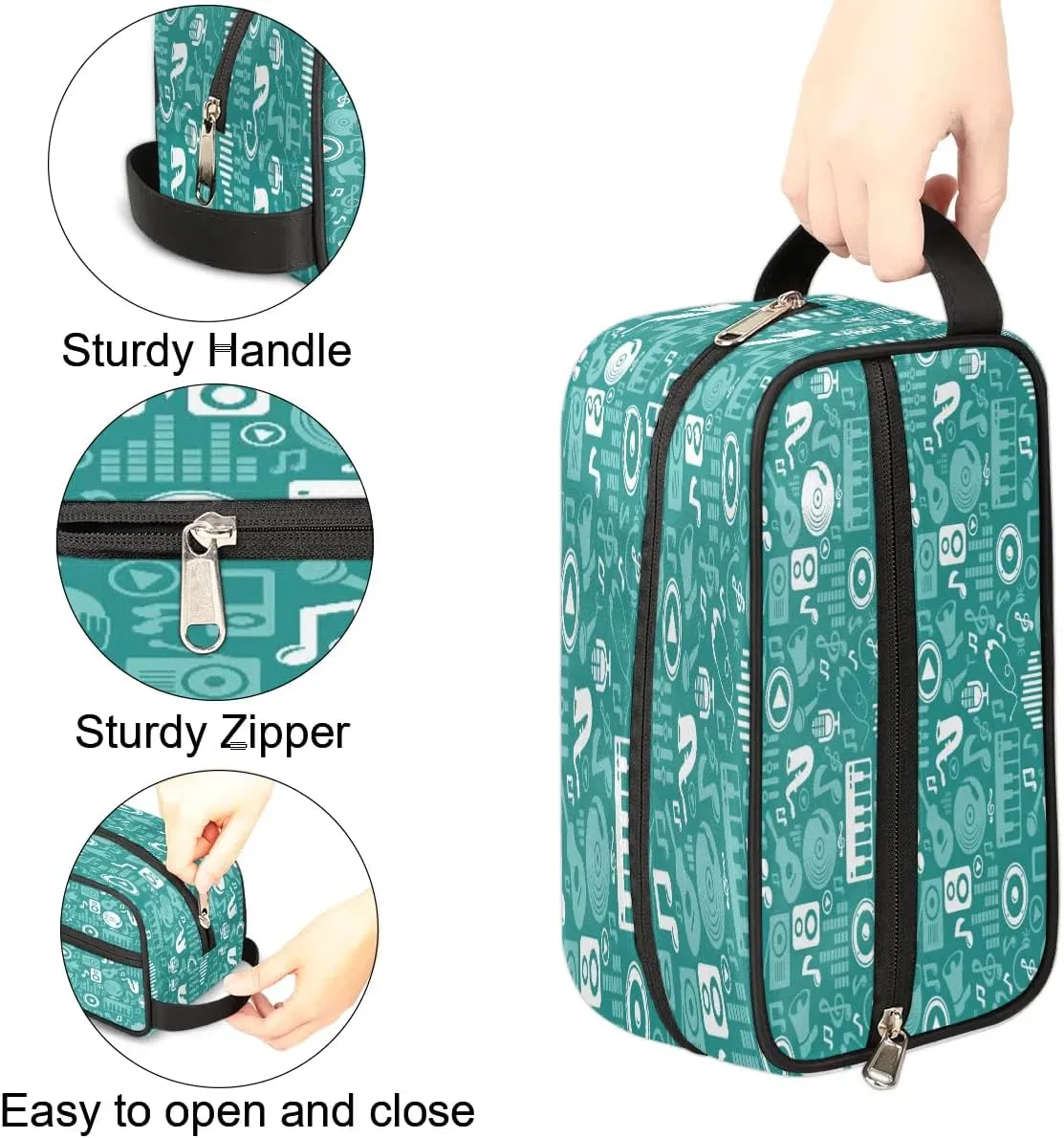 Music Notes Piano Travel Toiletry Bag for Women Men Small Cosmetic Makeup Organizer Water Resistant Shaving Bag Portable Make Up Bag Storage Bags with Handle