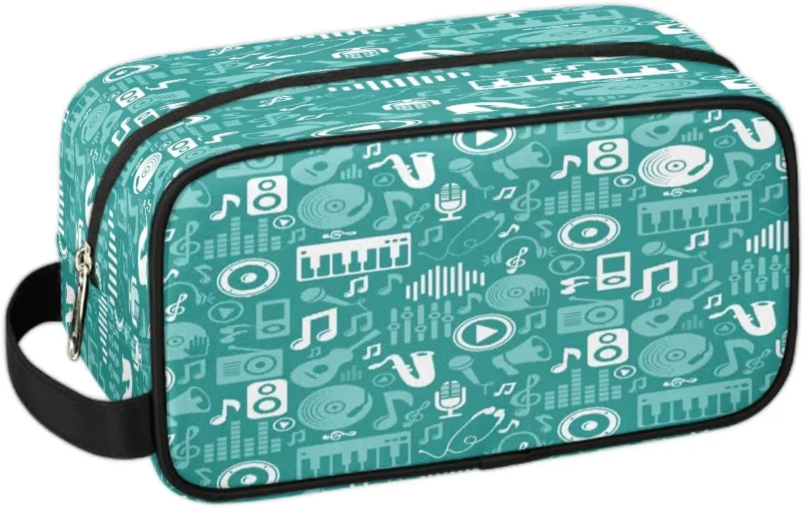 Music Notes Piano Travel Toiletry Bag for Women Men Small Cosmetic Makeup Organizer Water Resistant Shaving Bag Portable Make Up Bag Storage Bags with Handle