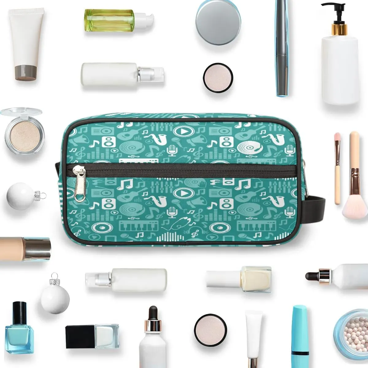 Music Notes Piano Travel Toiletry Bag for Women Men Small Cosmetic Makeup Organizer Water Resistant Shaving Bag Portable Make Up Bag Storage Bags with Handle