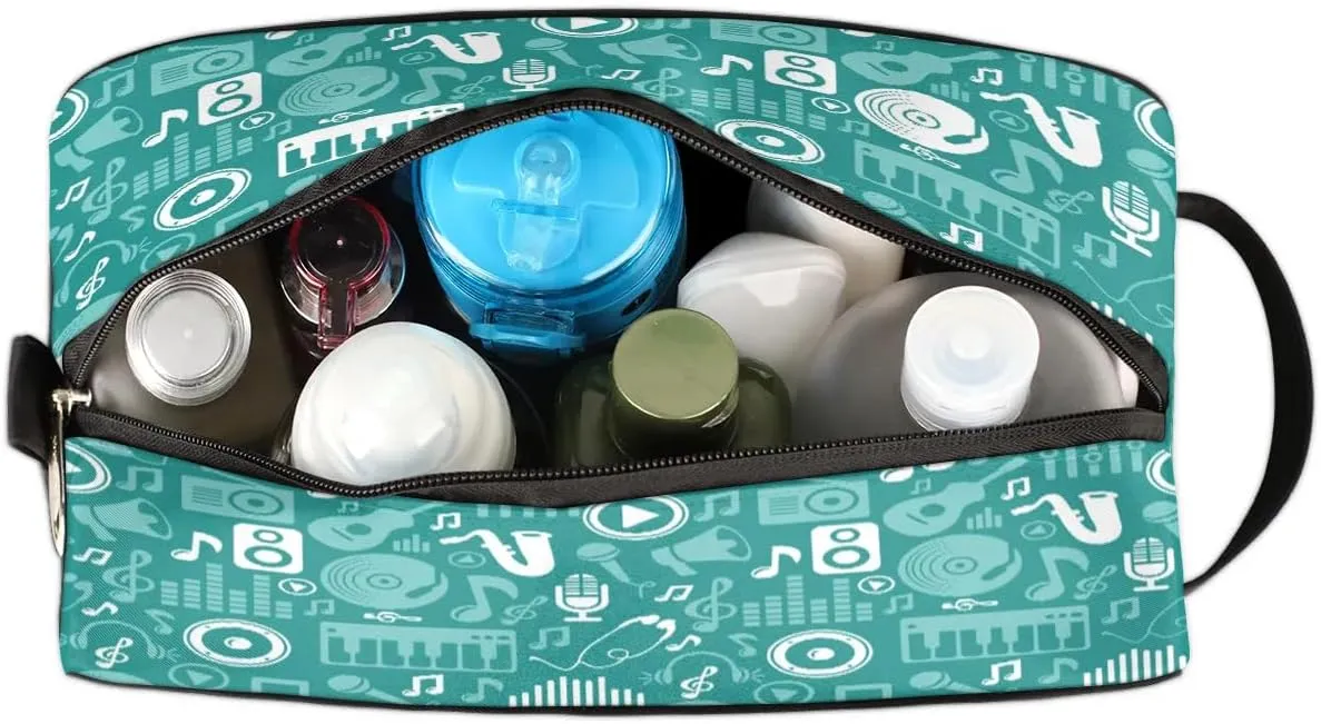 Music Notes Piano Travel Toiletry Bag for Women Men Small Cosmetic Makeup Organizer Water Resistant Shaving Bag Portable Make Up Bag Storage Bags with Handle
