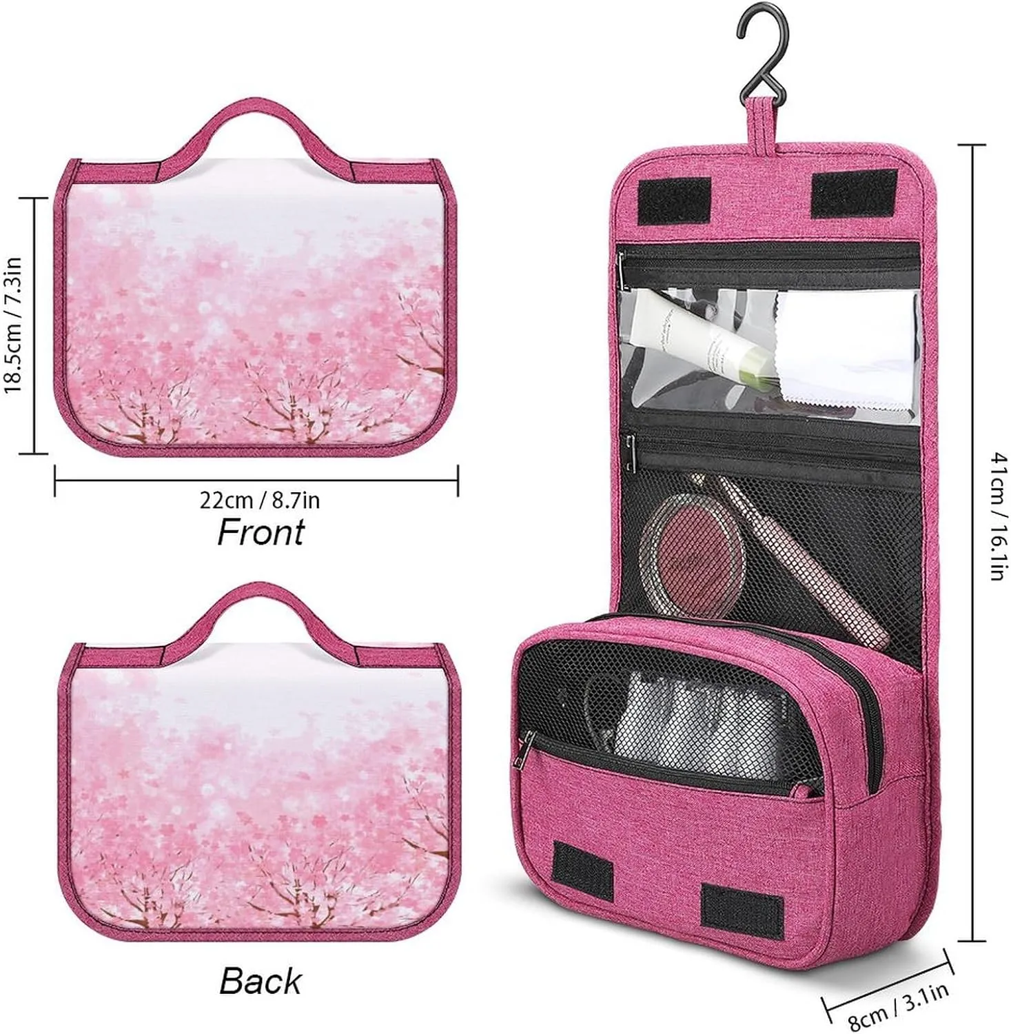 Music,Travel Toiletry Hanging Bag Waterproof Bags,Music with G-Clef Key Instrument,Makeup bag Organizers, Cosmetic Travel-Sized Container,Large Capacity for Women,Gray White