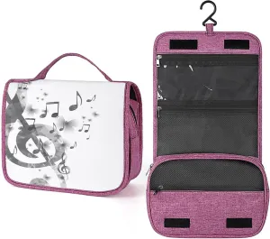 Music,Travel Toiletry Hanging Bag Waterproof Bags,Music with G-Clef Key Instrument,Makeup bag Organizers, Cosmetic Travel-Sized Container,Large Capacity for Women,Gray White