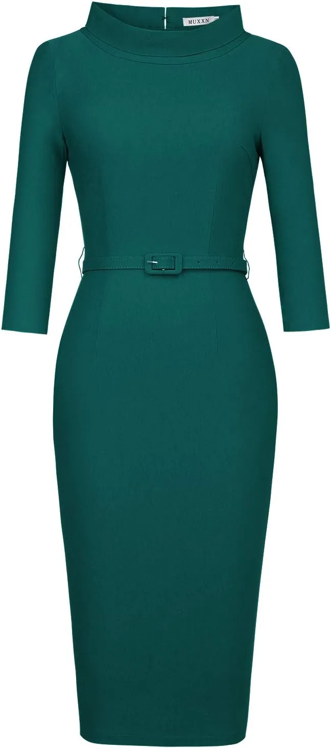 MUXXN Women's 1950s Vintage 3/4 Sleeve Elegant Collar Cocktail Evening Dress