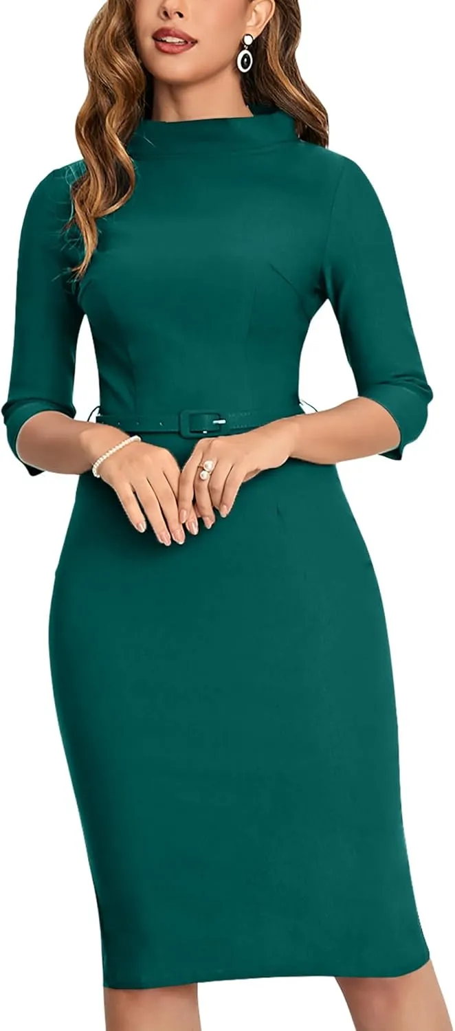 MUXXN Women's 1950s Vintage 3/4 Sleeve Elegant Collar Cocktail Evening Dress